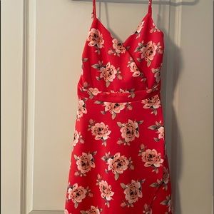 Red flowered mini dress